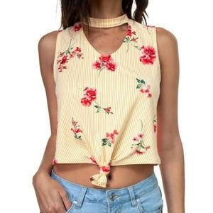 Stripe & Floral Front Tie Top